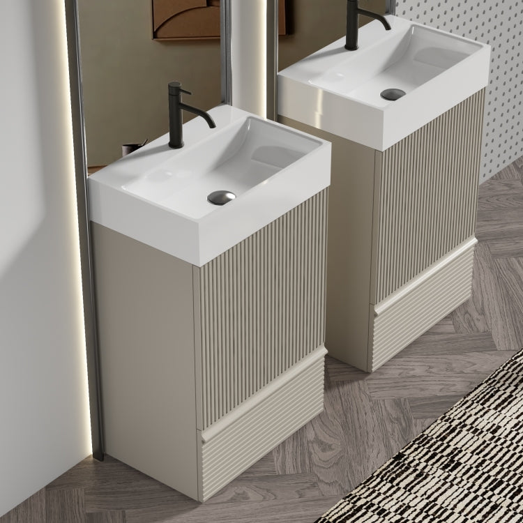 Gada 20" Striped Beige Bathroom Vanity With Ceramic Sink, Freestanding Bathroom Cabinet For Modern Bathroom, One Piece White Ceramic Basin Without Drain And Faucet, Kd