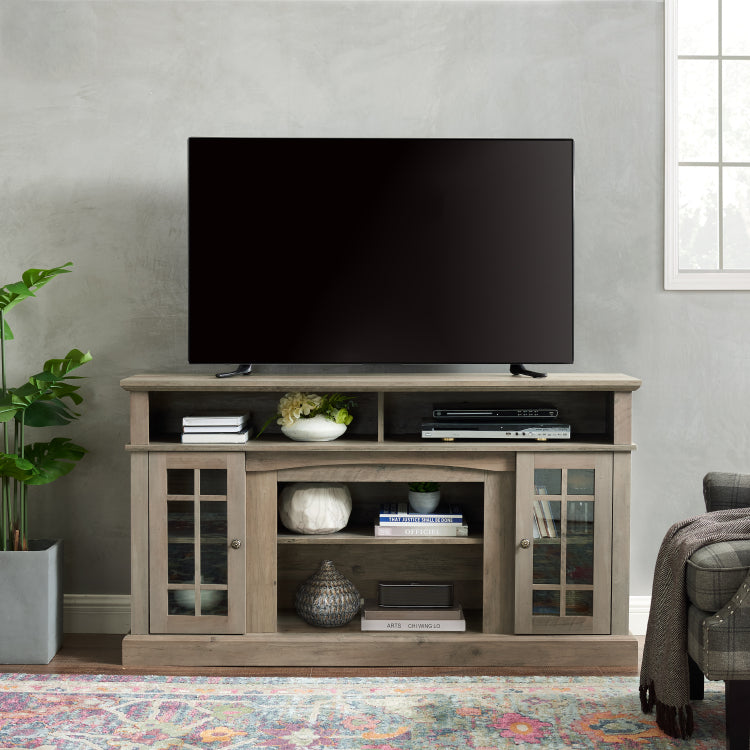 Classic Tv Media Stand Modern Entertainment Console For Tv Up To 65" With Open And Closed Storage Space, Gray Wash, 58.25"W*15.75"D*32"H