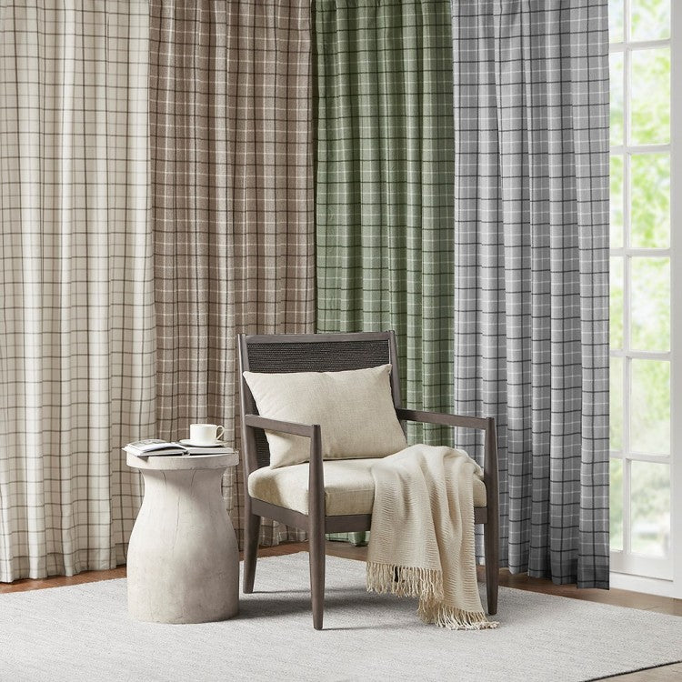 Plaid Faux Leather Tab Top Curtain Panel With Fleece Lining Only 1 Pc Panel