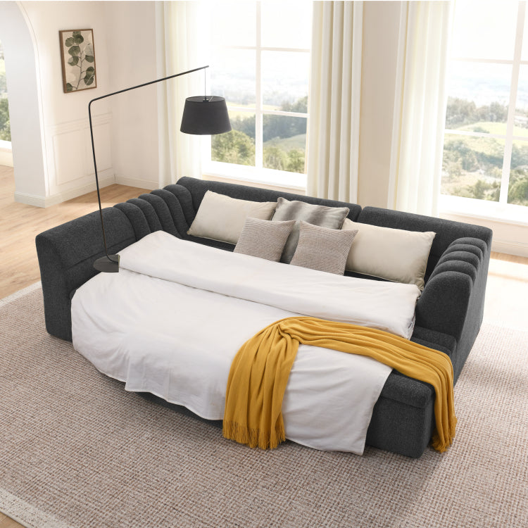135" U Shaped Modular Sectional Sofa With Chaise And Movable Ottoman For Living Room, Chenille Upholstered Boneless Couches With Wave Shaped Armrest, No Pillows Included
