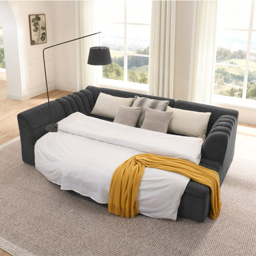 135" U Shaped Modular Sectional Sofa With Chaise And Movable Ottoman For Living Room, Chenille Upholstered Boneless Couches With Wave Shaped Armrest, No Pillows Included