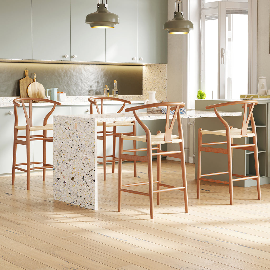 Wishbone Barstool,Weave Counter Height Bar Stools, Fully Assembled Rattan Bar Chairs For Kitchen Island,1Pc,Walnut