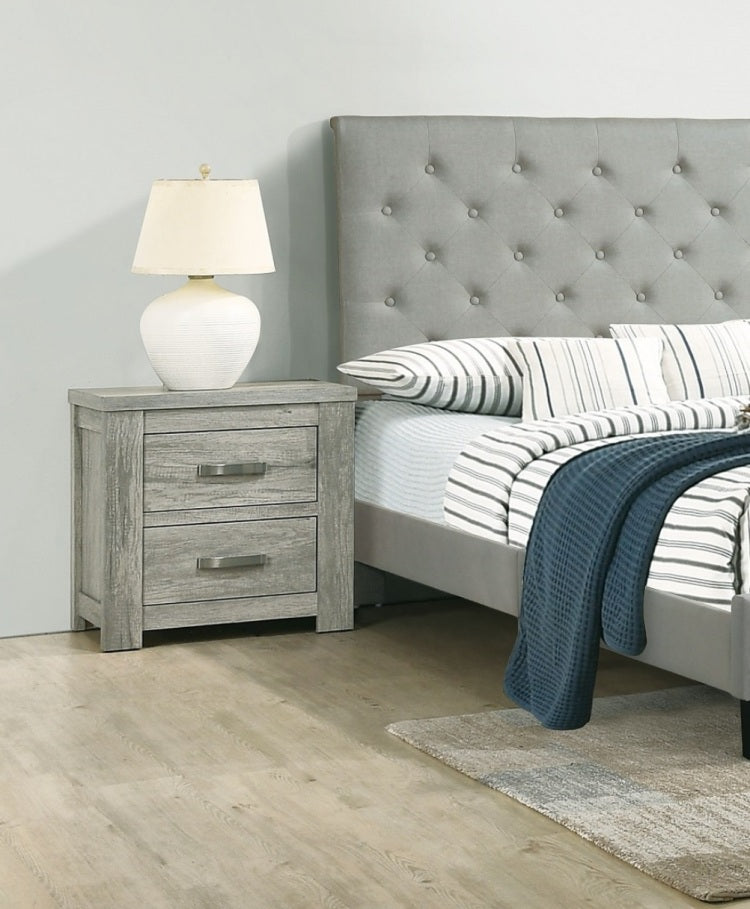 Bedroom Furniture Rustic Light Grey Simple 1Pc Nightstand 2 Drawers Bed Side Table Solidwood