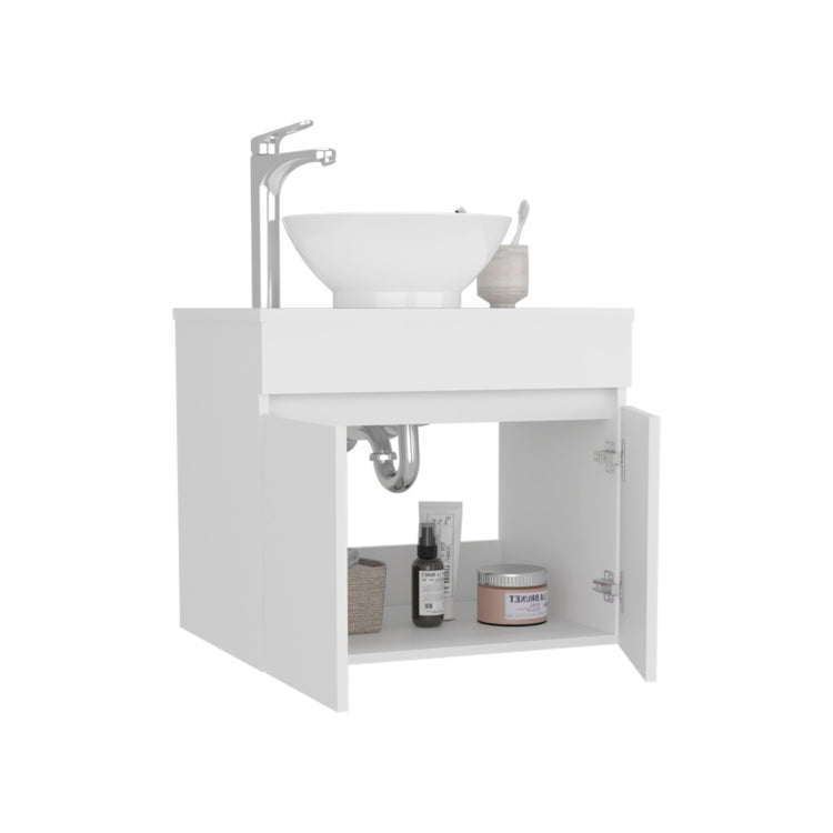 Vessel Sink Vanity Manchester, Two Drawers And Open Shelf, White