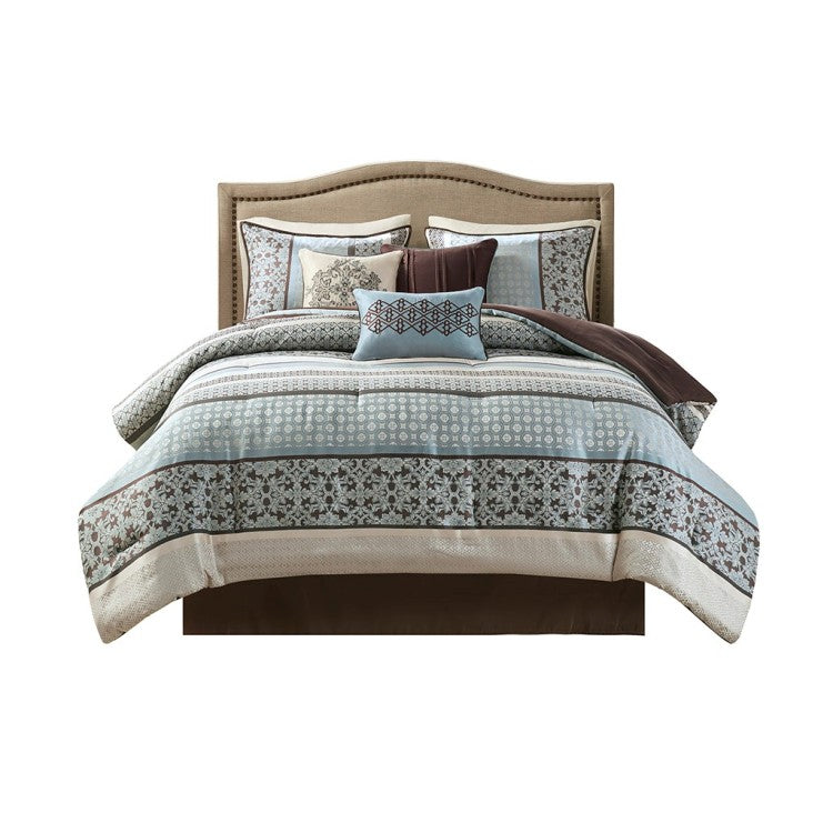 7 Piece Comforter Set Blue Queen