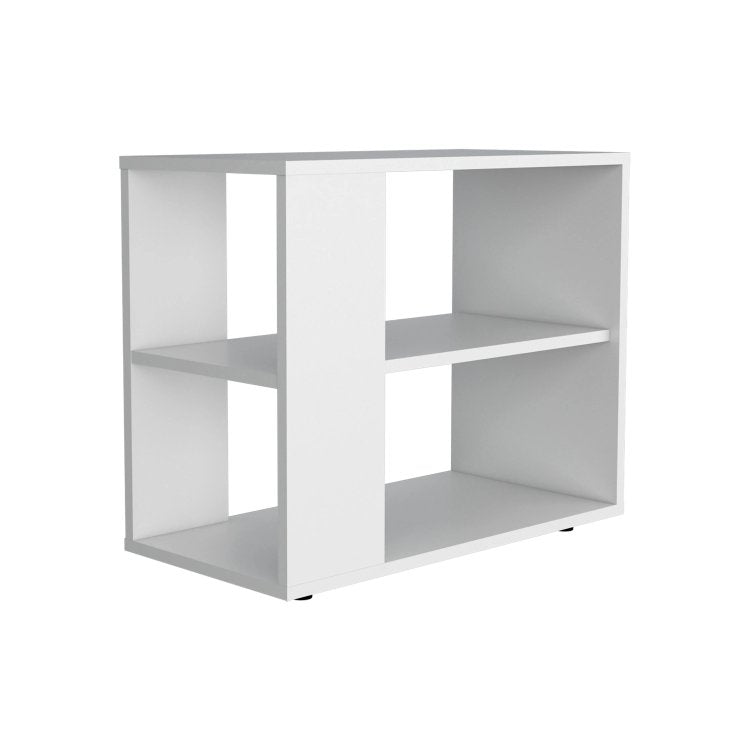White Side Table In Melamine With Open Storage