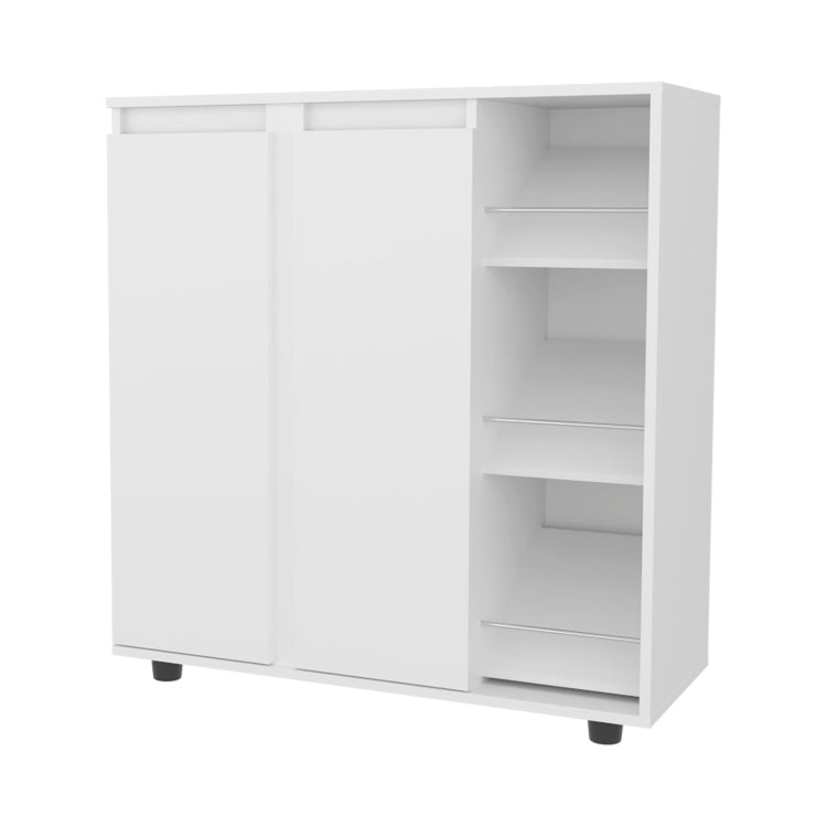 Houck Shoe Rack With 3 Side Tiers, Compact Storage For Shoes, Boots, And Accessories Organizer, White