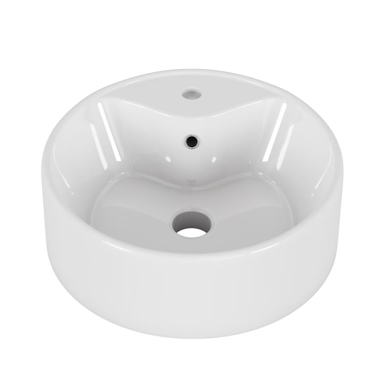 Bathroom Vessel Sink 15.7" X 5.7" Round Bowl Sink, Bathroom Countertop Round White Vanity Sink Basin,Ceramic Basin,Glossy White