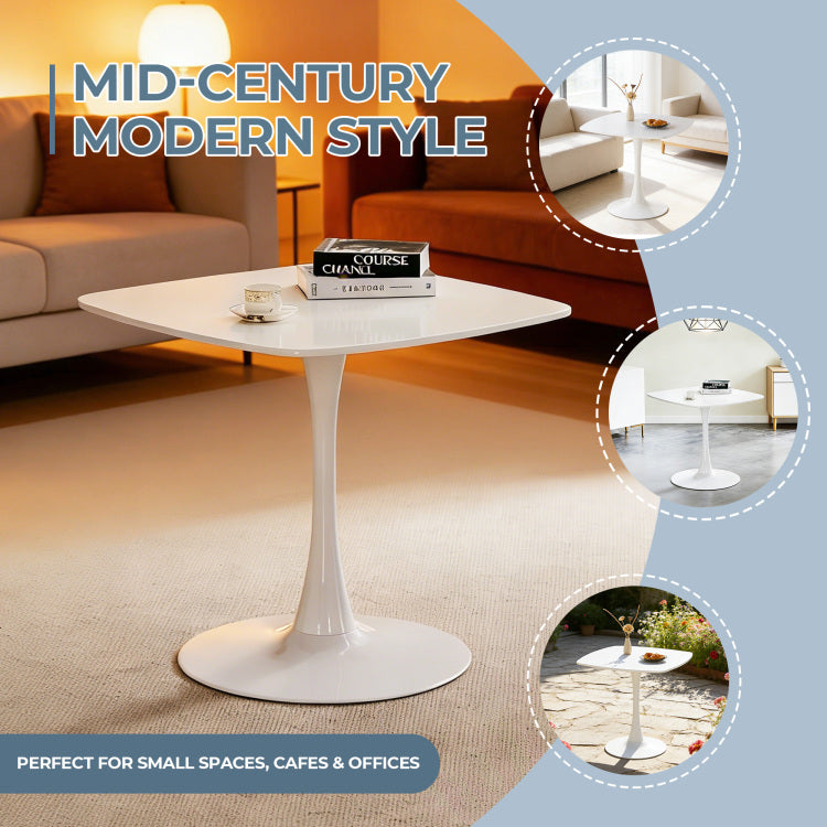 31.5 Inch White Square Dining Table For 2 4 Person, Mid Century Modern Tulip Table With Sturdy Metal Pedestal Base, 0.71" Thickened Mdf Tabletop For Small Space, Apartment, Kitchen, Bistro & Office