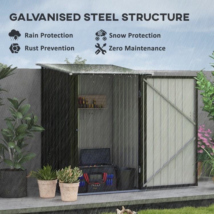 Outsunny 3.3' X 3.4' Outdoor Storage Shed, Galvanized Metal Utility Garden Tool House, Lockable Door For Backyard, Bike, Patio, Garage, Lawn, Dark Gray
