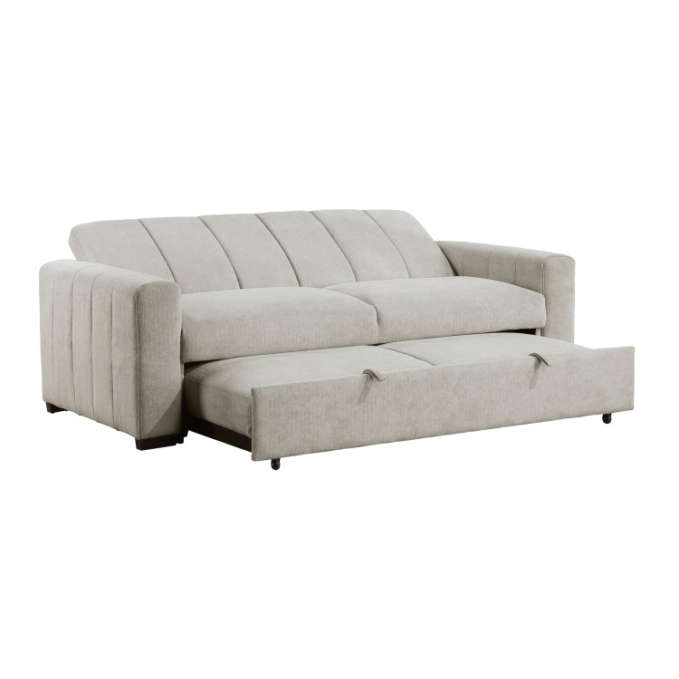 Transitional Style Convertible Sofa With Pull Out Bed Light Gray Upholstery Solid Wood Living Room Furniture 1Pc