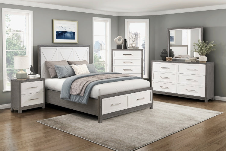 Two Drawers Nightstand Ivory And Gray Finish Bedroom Furniture 1Pc