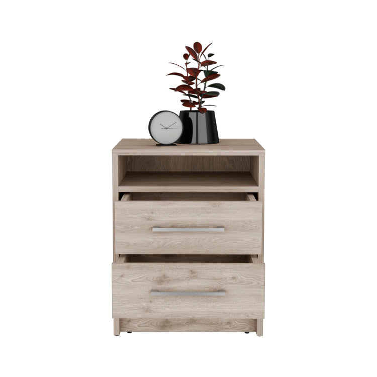 Eter Nightstand , End Table, Side Table Superior Top, Two Drawers Light Gray