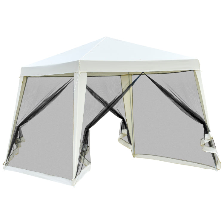 Outsunny 10'X10' Outdoor Canopy Tent, Slant Leg Sun Shelter With Mesh Sidewalls, Patio Tents For Parties, Cream White