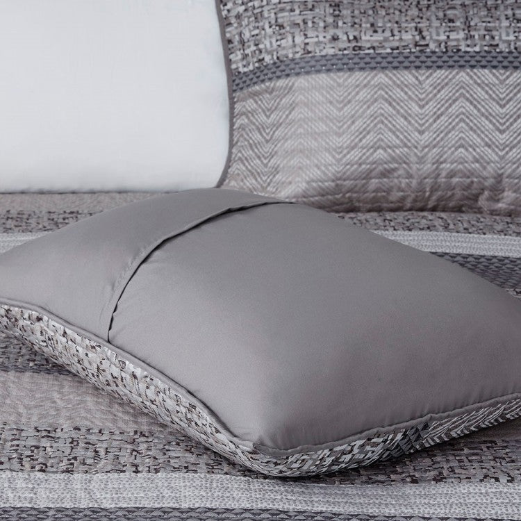 6 Piece Reversible Jacquard Quilt Set With Throw Pillows Grey Taupe Full Queen
