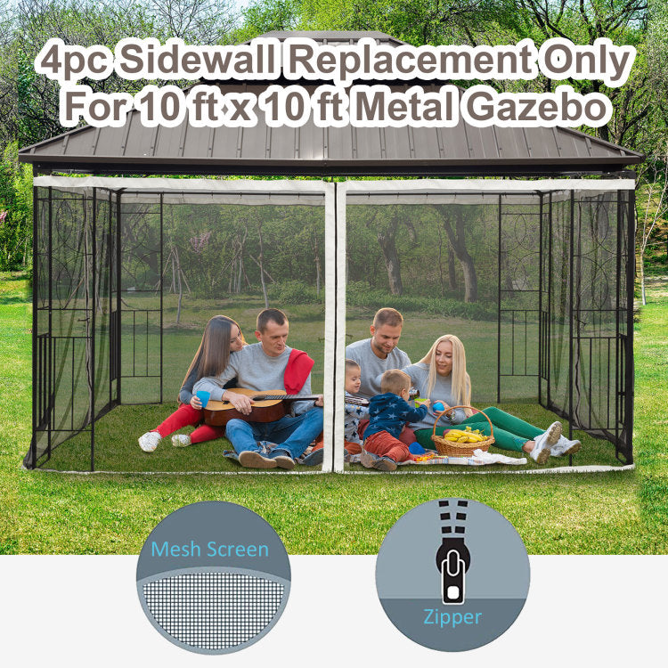 Outsunny 10' X 12' Universal Replacement Mesh Sidewall Netting For Patio Gazebos And Canopy Tents With Zippers, Sidewall Only , Beige