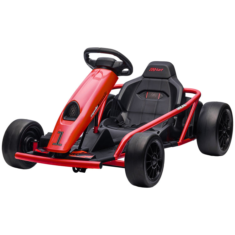 Aosom 24V 8.1 Mph Electric Go Kart, Drifting Car Battery Powered Ride On Toy Outdoor With Slow Start, Music, Horn Honking And Safety Belt, For 8 12 Years Old, Red
