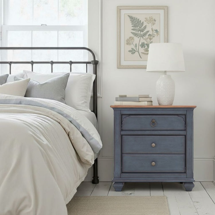 Americana 3 Drawer Nightstand, No Assembly Required, Corduroy Blue Finish