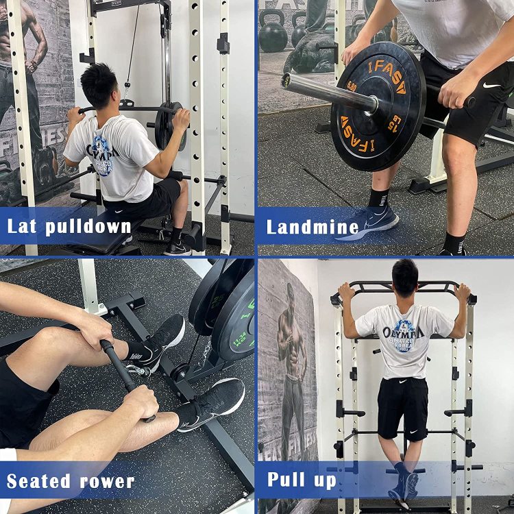 Multi Functional Power Cage, Home Adjustable Pullup Squat Rack 1000Lbs Capacity Comprehensive Fitness Barbell Rack With Gym Accessories 7Ft Olympic Bar