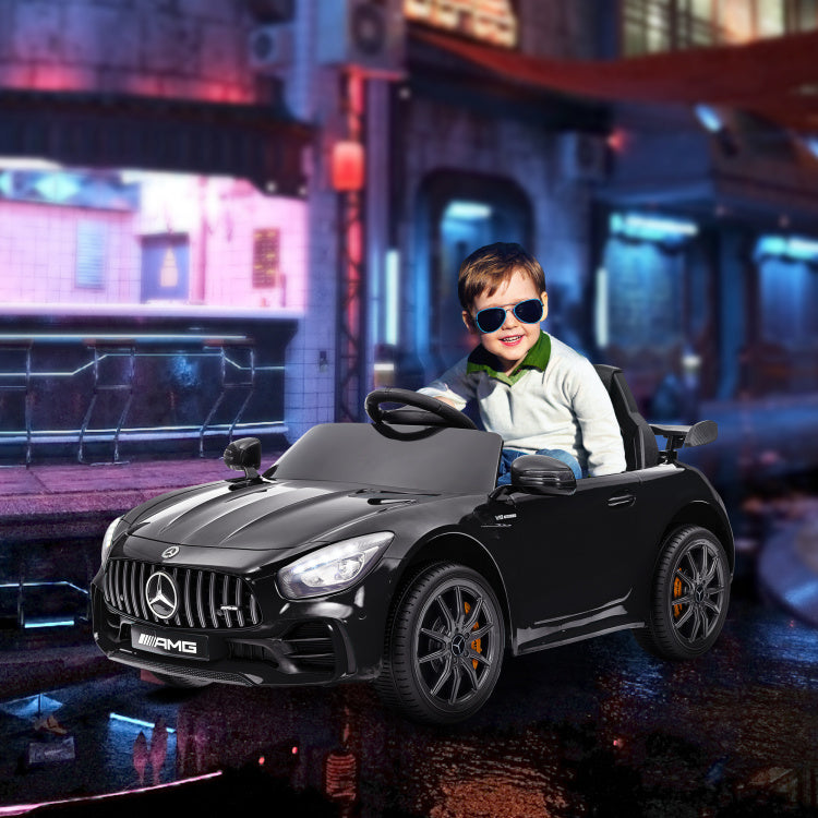 Qaba Mercedes Benz Amg Gtr Licensed 12V Kids Ride On Car, Battery Powered Kids Electric Car With Remote Control, Transport Wheels, Soft Start, Lights, Music, Horn & 3 Speeds For 3 6 Years, Black