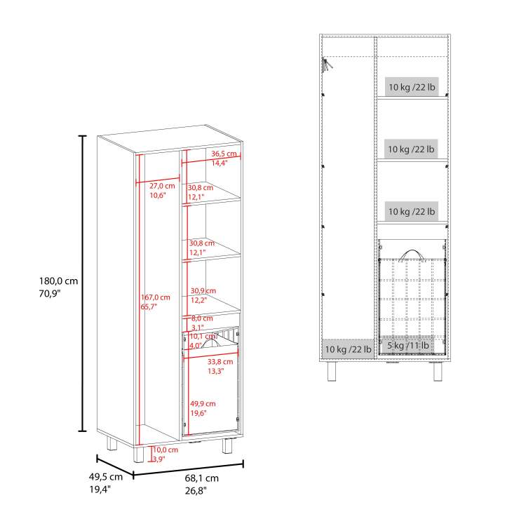 White 1 Drawer Modern Storage Cabinet With 2 Doors And Metal Legs