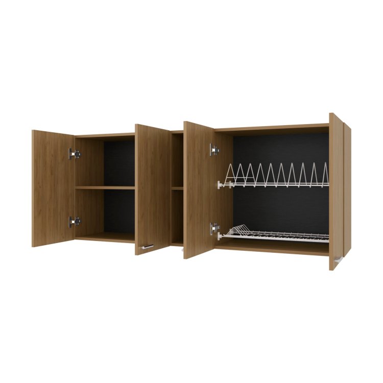 Natural Oak Wall Cabinet Kitchen In Melamine With 4 Door And Open Storage