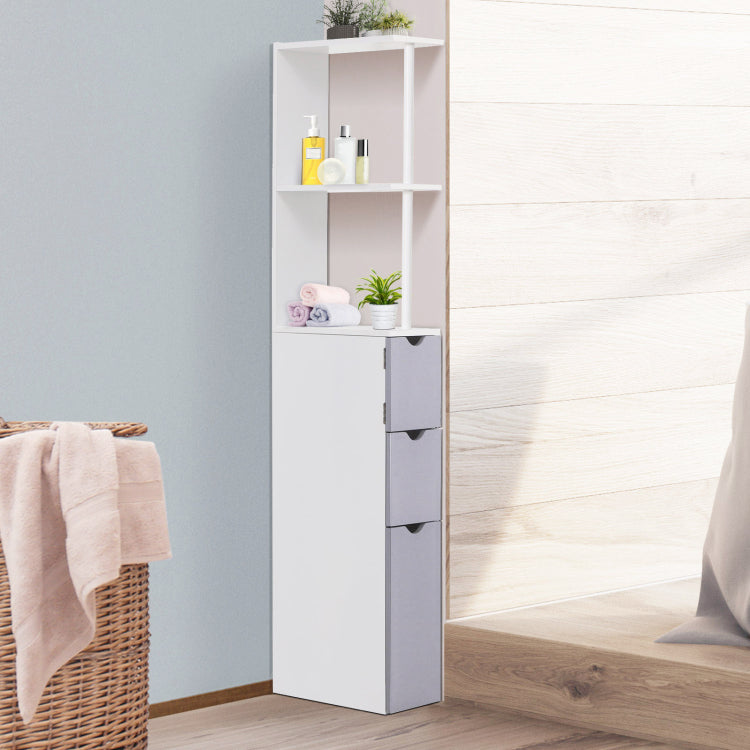 Homcom 54" Tall Bathroom Storage Cabinet, Freestanding Linen Tower With 2 Tier Shelf And Drawers, Narrow Side Floor Organizer, White
