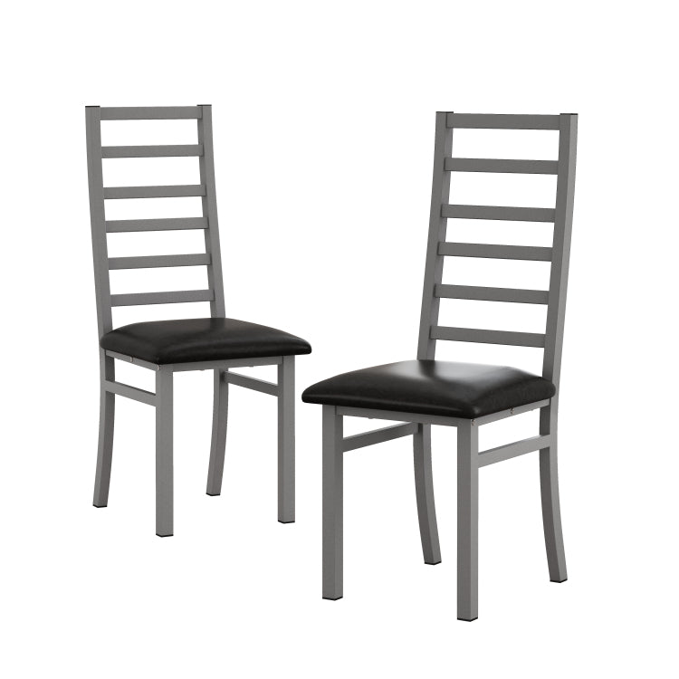 Metal Dining Chairs Set Of 2, Steel Legs And Pu Leather Seats, High Back Armless Dining Chairs, For Kitchen, Living Room, Grey