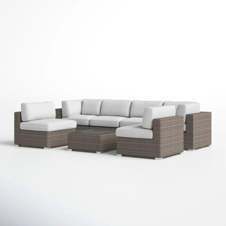 Ready To Use 6 Seater Rattan Wicker Outdoor Lounge Set With Cushions