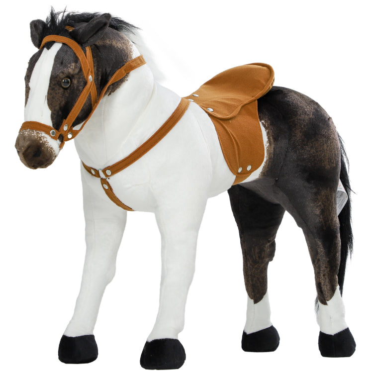 Qaba Ride On Horse For Toddlers 3 8 Years Old, Riding Horse With Neighing Sound, Stuffed Animal Horse Toy For Kids With Padding, Brown