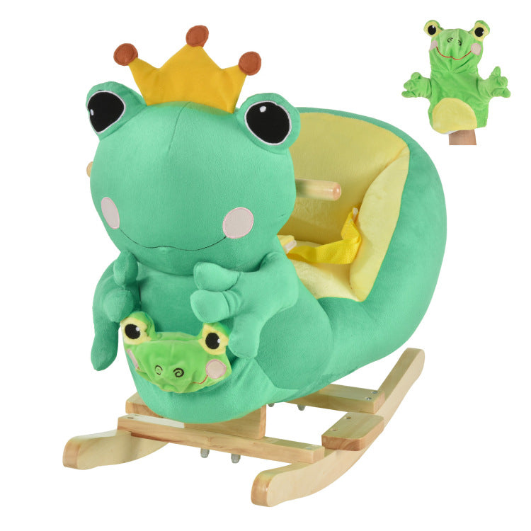 Qaba Kids Ride On Rocking Horse Toy Frog Style Rocker With Fun Music, Seat Belt & Soft Plush Fabric Hand Puppet For Children 18 36 Months