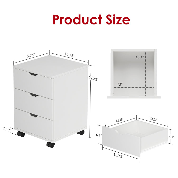 3 Drawer Vertical Filing Cabinet Rolling Wood Mobile File Cabinets Under Desk For Home Office With Casters Non Assembled
