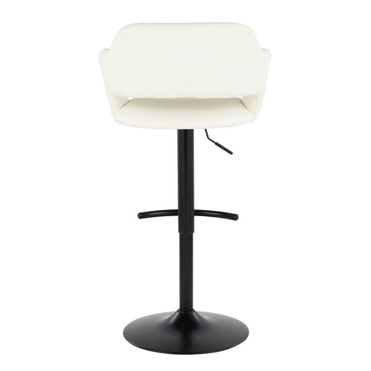 Contemporary Adjustable Barstool With Swivel In Black Metal And Cream Faux Leather With Rounded T Footrest Set Of 2