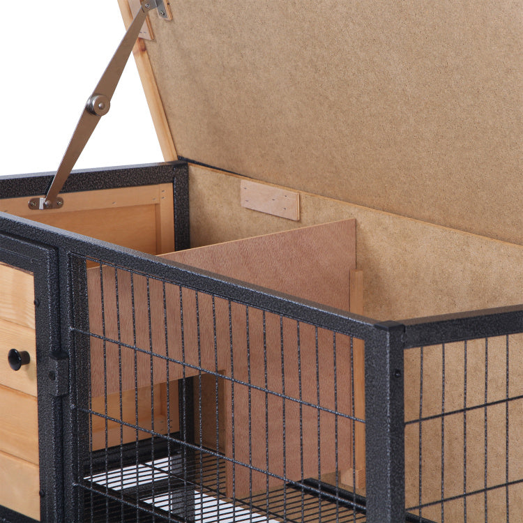 Pawhut Rabbit Hutch Elevated Bunny Cage Small Animal Habitat With Metal Frame, No Leak Tray, Mtetal Wire Pan And Openable Water Resistant Asphalt Roof For Indoor Outdoor Natural Wood