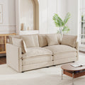 Modern Fabric Loveseat Sofa Couch For Living Room, Upholstered Large Size Deep Seat 2 Seat Sofa With 4 Pillows ,Light Coffee Chenille