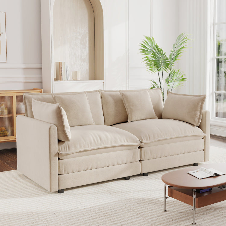 Modern Fabric Loveseat Sofa Couch For Living Room, Upholstered Large Size Deep Seat 2 Seat Sofa With 4 Pillows ,Light Coffee Chenille