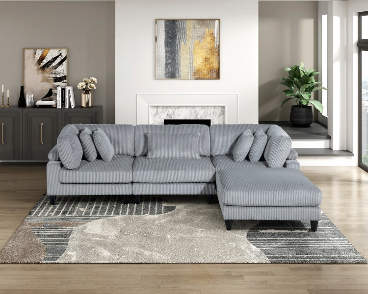 Living Room Furniture Ottoman Gray Corduroy Upholstery 1Pc Soft Cushion Cocktail Ottoman Solid Wood Legs