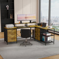 114" L Shaped Desk With Power Hub, Industrial Gaming Desk 6 Drawers, Removable Monitor Stand, Rustic Brown Home Office