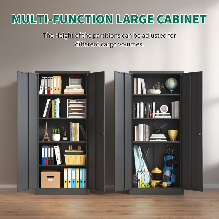 72"H Metal Garage Storage Cabinet, Black Tool Steel Locking Cabinet With Doors And 4 Shelves, Tall Cabinets For Garage Storage Systems Lockable File Cabinet For Home Office, Classroom Pantry