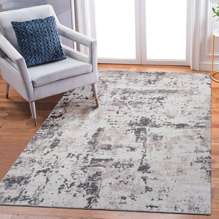 Loom & Luxe Collection 5X7 Cream Brown Abstract Non Shedding Living Room Bedroom Dining Home Office Stylish And Stain Resistant Area Rug