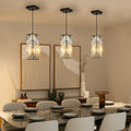 4" Modern Crystal Pendant Light 3 Pack, Adjustable Hanging Ceiling Lamp With Crystal Prism Design For Dining Room, Kitchen Island, And Living Room Black Finish