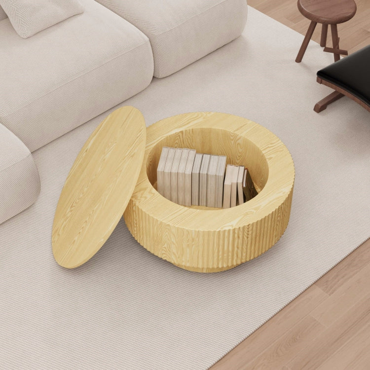 29.53 " Mdf Modern Circular Coffee Table With Circular Stripe Design And Storage Space, Suitable For Home&Kitchen Wood