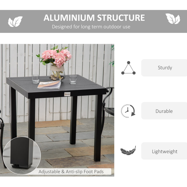 Outsunny Outdoor Dining Table For 4 Person, Square, Aluminum Metal Legs For Garden, Lawn, Patio, Woodgrain Black