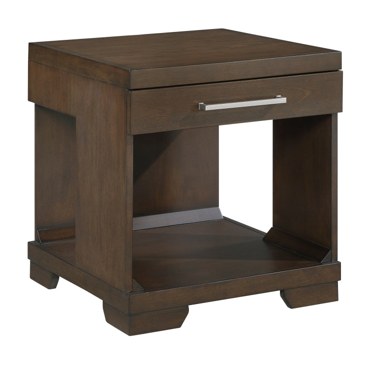 Modern Design End Table Espresso Finish Dovetail Drawer Open Shelf Contemporary Living Room Wooden Furniture 1Pc