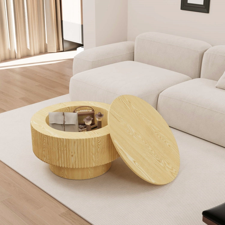 29.53 " Mdf Modern Circular Coffee Table With Circular Stripe Design And Storage Space, Suitable For Home&Kitchen Wood