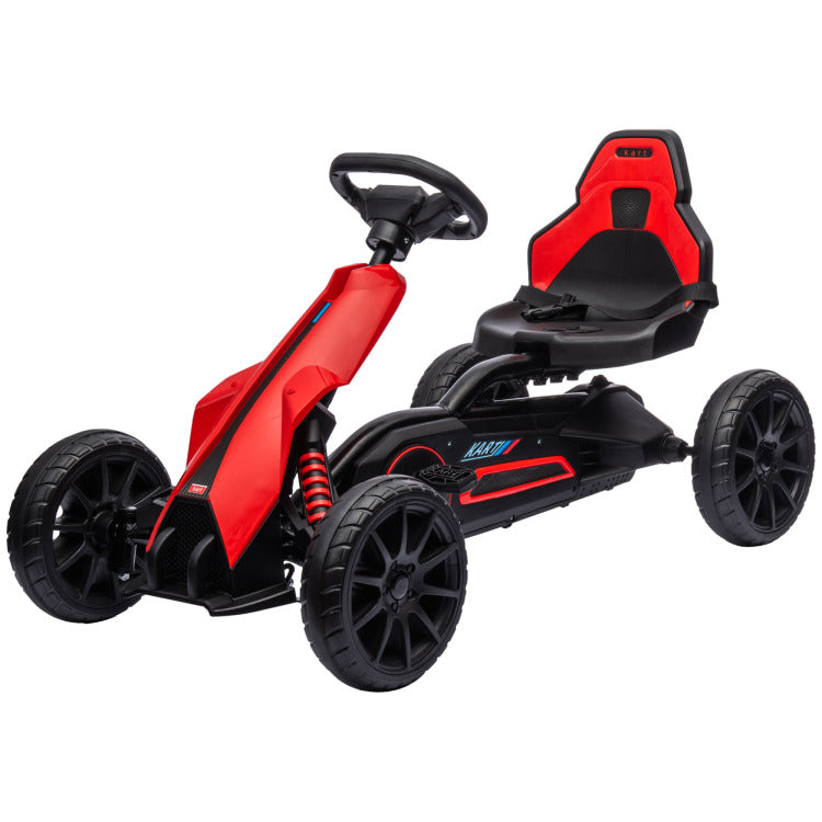 Aosom Kids Pedal Go Kart, Outdoor Ride On Toy With Adjustable Seat, Swing Axle, Handbrake, 4 Non Slip Eva Wheels For Boys And Girls Aged 3 8 Years Old, Red