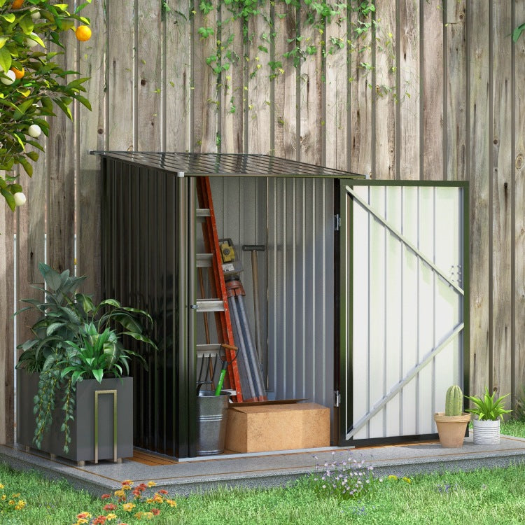 Outsunny 3.3' X 3.4' Outdoor Storage Shed, Galvanized Metal Utility Garden Tool House, Lockable Door For Backyard, Bike, Patio, Garage, Lawn, Dark Gray