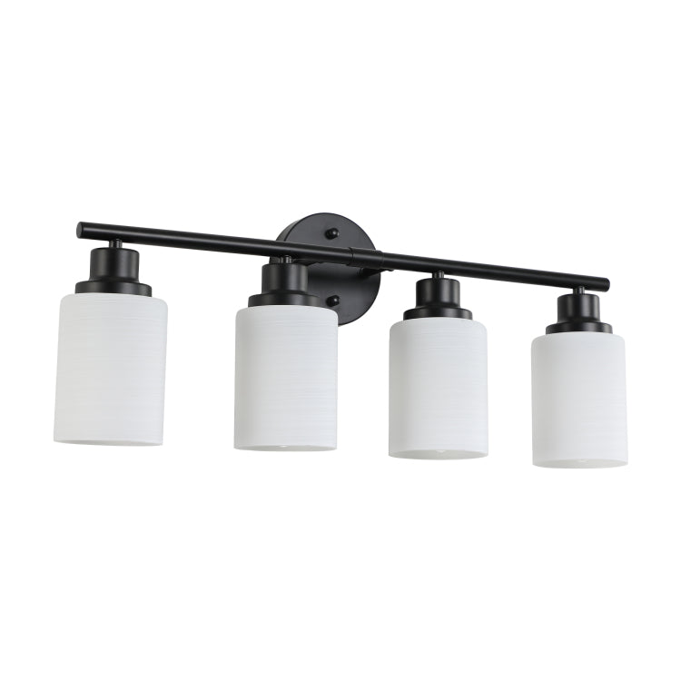 24" Modern 4 Light Vanity Bathroom Mirror Light, Frosted White Glass With Black Iron Frame, Contemporary Wall Sconce For Bedroom, Bathroom, And Dressing Room Bulb Not Included