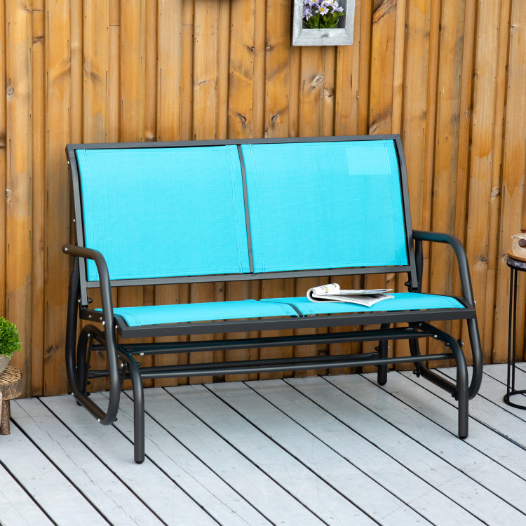 Outsunny 2 Person Outdoor Glider Bench, Patio Double Swing Rocking Chair Loveseat W Powder Coated Steel Frame For Backyard Garden Porch, Blue
