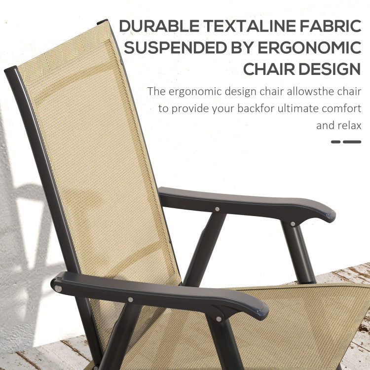 Outsunny Set Of 4 Patio Folding Chairs, Stackable Outdoor Sling Patio Dining Chairs With Armrests For Lawn, Camping, Dining, Beach, Metal Frame, No Assembly, Light Mixed Brown